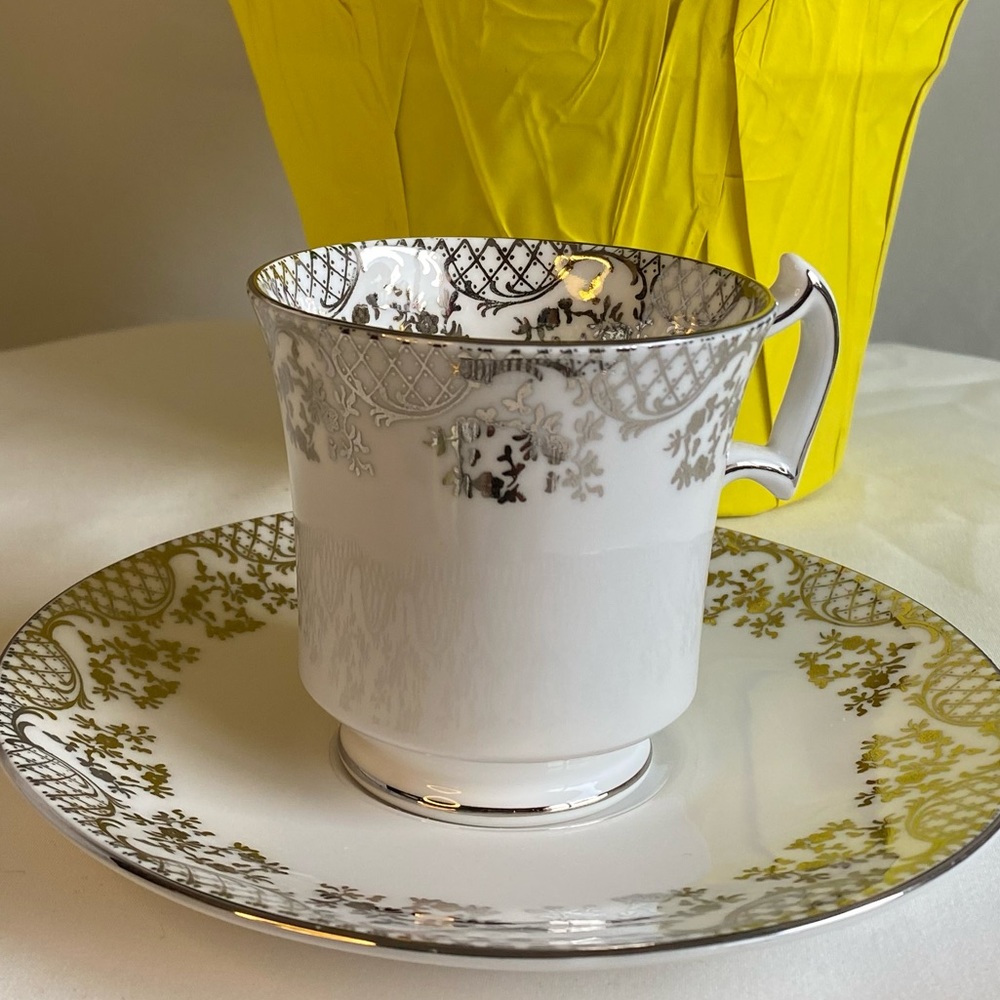 Silver and white tea set